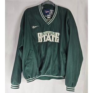 Vintage 90s Reebok Michigan‎ State Pullover Jacket V Neck Windbreaker Green XL